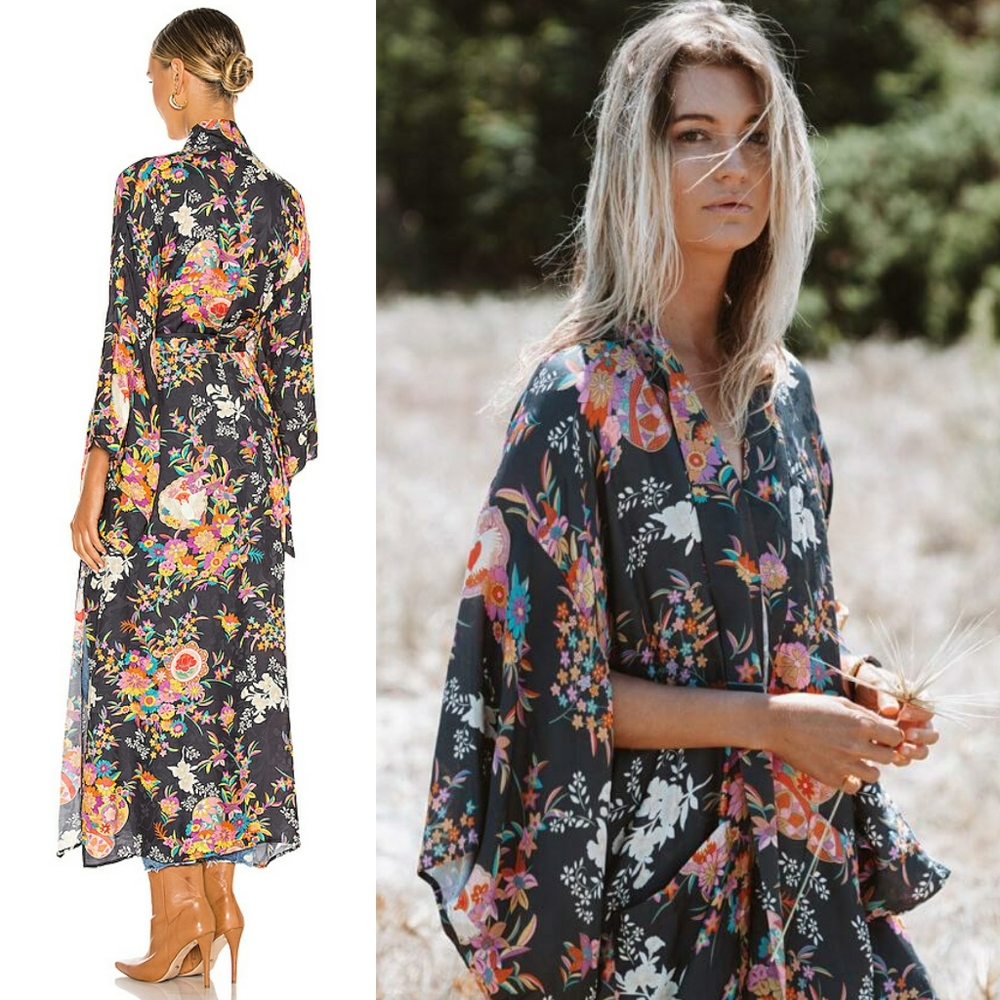 Spell Designs Leo Maxi Robe Kimono Charcoal S / M - Picture 9 of 16